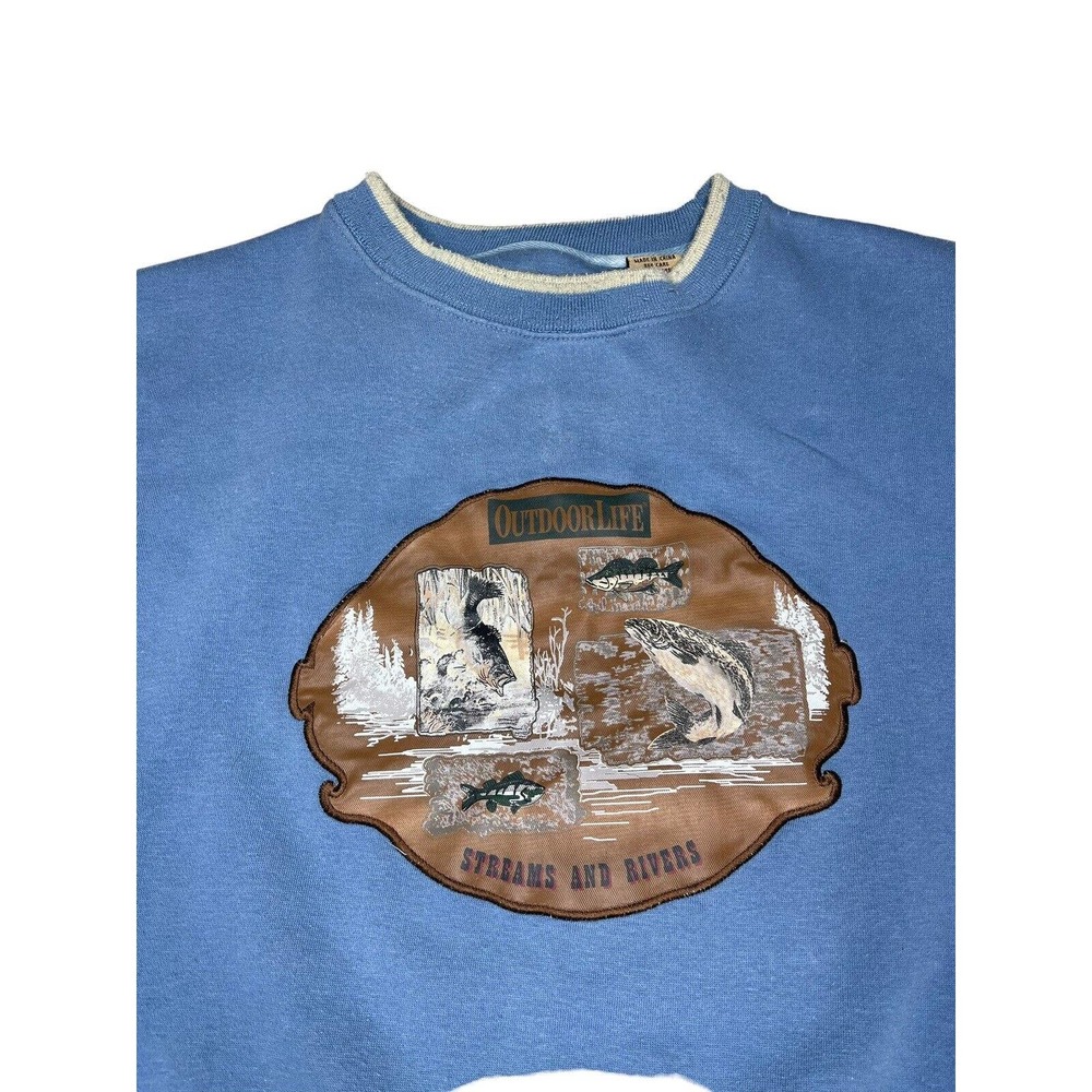 Outdoor Life Vintage Fisherman Mens Fishing Sweater River XL Cotton Blue